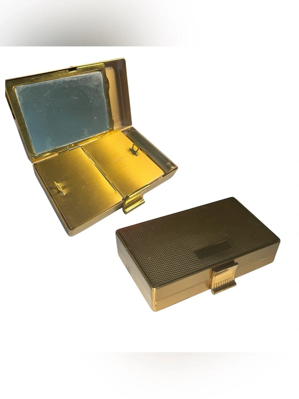Vintage 1950s Elgin American Carryall gold brass tone minaudière compact case